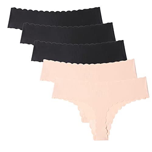 Wetopkim Seamless Thongs for Women, No Show Panties V-waisted Stretch Breathable, Seamless Thong Underwear 6 Pack S-XL