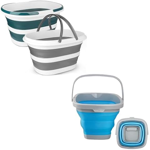 Collapsible Mop Bucket and Ice Bucket-5L(1.3 Gallon) Household Cleaning Silicone Dust Mops Bucket, 16L(4.2 Gallon) Silicone Square Mopping Bucket for Windows Cleaning Cover