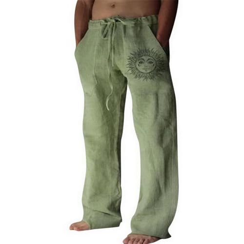 Mens Linen Trousers Cotton Jogging Bottoms Casual Summer Pants Loose Fit Drawstring Trouser Lightweight Pant