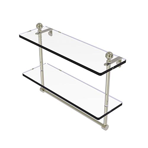 Allied Brass MA-2/16TB Mambo Collection 16 Inch Two Tiered Integrated Towel Bar Glass Shelf, Polished Nickel