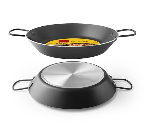 Paellera - paellera de 50 cm de diámetro, fabricada en acero, apta para cocción en fogón o inducción, ideal para 6-8 raciones.