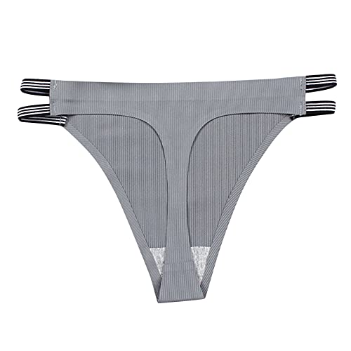 HHoo88 Women's String Bikini Panties Seamless Underwear No Show Panties Low Rise Breathable Stretch Panties Hipster Panty Gray