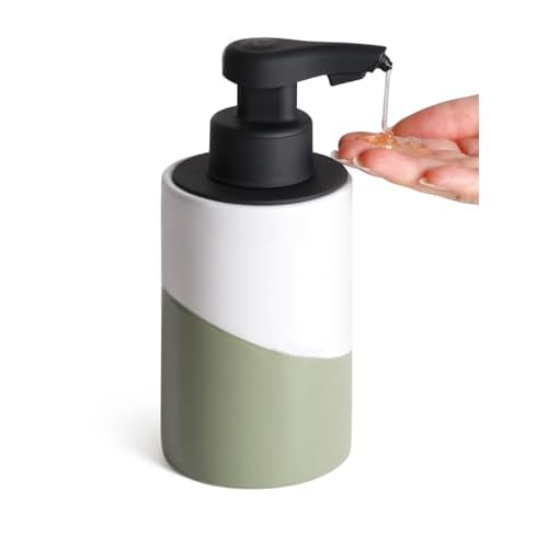 BosilunLife Automatic Soap Dispenser Ceramic Hand Free Soap Dispenser with Waterproof Pump Rechargeable Smart Electric Soap Lotion Dispenser Touchless for Kitchen Bathroom (White-Green, Liqu