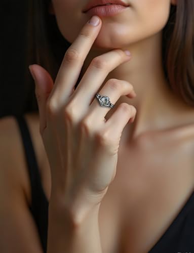 Black Moss Agate Wedding Ring Set for Women 925 Sterling Silver 10K 14K 18K Moss Agate Bridal Jewelry Set for Wedding Black Engagement Ring Promise Ring for Women Wife Bridal Size 4-152