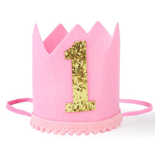 BAOBAOJOY 1st Birthday Crown for Boys, Cute Birthday Party Crown Hat for Boys and Girls(1 Pink Hat)