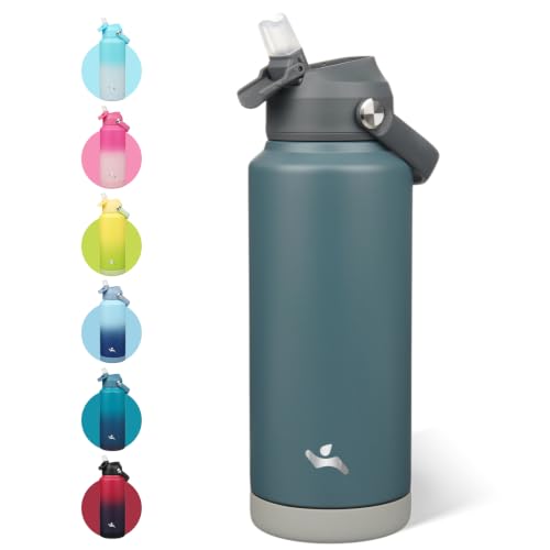 Konokyo 32 oz Insulated Stainless Steel Sports Water Bottle with Straw Lid