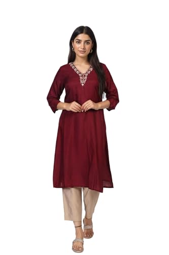 Kurta A-Line marron broderie Zari ample et élégant pour morphologie XL