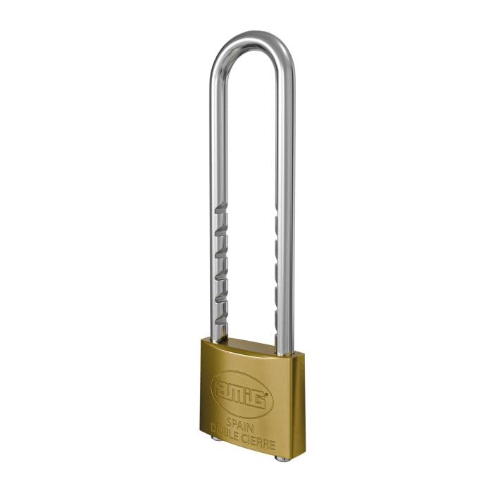 Amig - Candado de seguridad - Arco extra largo - Regulable: de 63 a 150 mm - Ancho: 50 mm - Cuerpo de Latón y Arco de Acero tratado - Doble cierre - Incluye 2 llaves