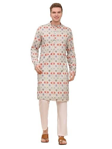Mens Indian Traditional Cotton Kurta Sets, Men Printed Kurta Set Indian Wedding Dress (A-124)