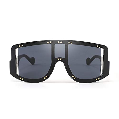 FEISEDY Oversized Fashion Square Women Sunglasses Big Frame Metal Rivet Unique Female Trend Shades B40292