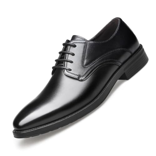 Mens Classic Oxfords Dress Shoes, Round Toe Lace-up Leather Dress Comfortable Fashion Footwear for Wedding Business