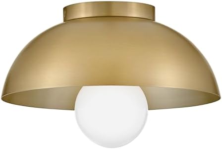 Lark STU 83301LCB Small Flush Mount Ceiling Light, Lacquered Brass Canopy, Metal Dome Shade, Lacquered Brass