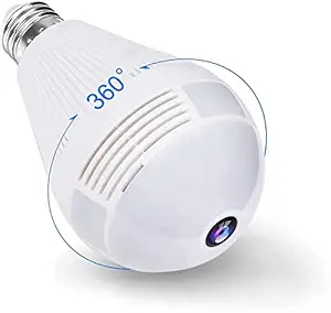 Hevalls 360 View 1080p HD Picture Bulb Home Security Camera Powered Motion Detection l Infrared Light Vision Talk Back Feature (Bulb Camera)