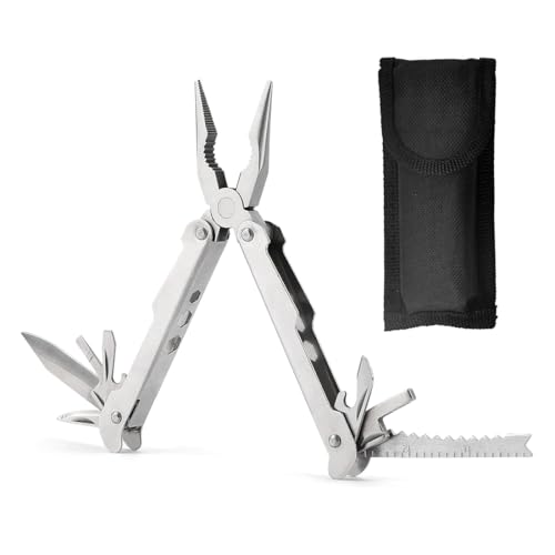 VODAFQS Multiherramienta Alicates Plegables 11 en 1, Navaja Multiusos de Acero Inoxidable con Bloqueo de Seguridad, Herramientas para Camping, Supervivencia, Hogar, Reparación