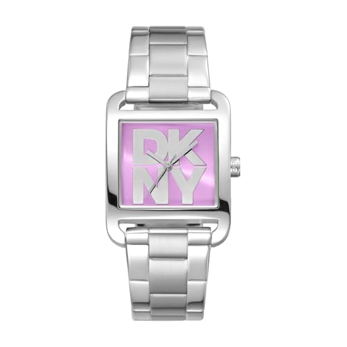 DKNY City Maxi Analog Plain 3-Hands Japanese Movement Pink Square Dial with Silver Bracelet 20 x 18 mm, 30 m Water Resistance Women's Wrist Watch - DK1L001M0035