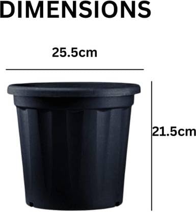 Image of Black Plastic Plant Pot - 10 Inch Round Vertical Design Flower Pot with Drainage Holes for Indoor & Outdoor Gardening