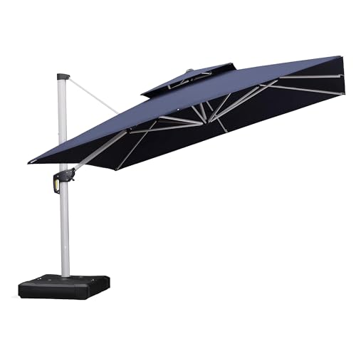 PURPLE LEAF 12 Feet Double Top Deluxe Square Patio Umbrella Offset Hanging Umbrella Cantilever Outdoor Market Garden Umbrella, Navy Blue PURPLE LEAF 12 Feet Double Top Deluxe Square Patio Umbrella Offset Hanging Umbrella Cantilever Outdoor Market Garden Umbrella, Navy Blue