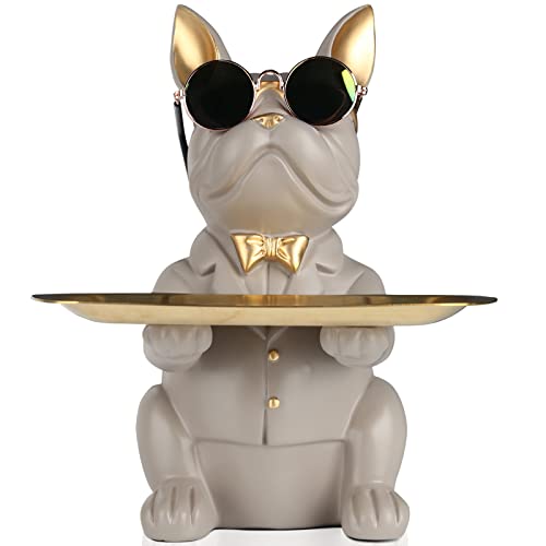 Resin Bulldog Desk Storage Statue Animal Sculpture Table Decoration Multifunction Office Home Decor Coin Piggy Bank Storage Tray (Light Brown) #TOP14