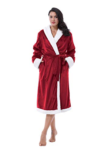 Catalonia Women’s Sherpa Bathrobe,Soft Warm Fleece Long Robe,Shawl Collar,Comfy,Full Length #TOP19