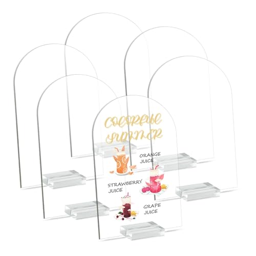 Houseen 8x10 Inch Acrylic Clear Arch Table Sign with Stand, 6 Pack DIY Blank Acrylic Sign for Wedding Events Parties Sign Menu Sign Drink Bar List Sign Centerpieces Decor(6 sets,SIZE_NAME:8x10inch)