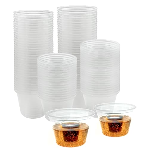 Slomg 200 Pack 3 oz Clear Plastic Bomber Cups, Disposable Jager Power Blaster Bomb Shot Glasses, Durable Reusable Split Shot Cups, Stackable Wedding Birthday Party Drinkware for Mixed Drinks