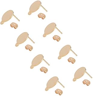 UNICRAFTALE 50pcs(25pairs) Stud Earring with Ear Nuts Flat Round Stainless Steel Stud Earring with Loop Golden Earring Studs for Jewelry Making Findings 0.8mm Pin
