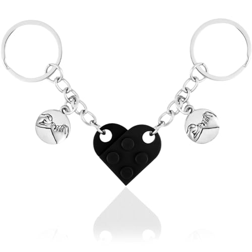 JEYORZY 2 peças porta-chaves casal coração, porta-chaves casal - Matching Brick Keychain, porta-chaves namorados, porta-chaves de bloco de amor, ideia dia dos namorados aniversário puzzle de carro,