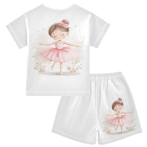 Cartoon Ballerina Flower Pajama Set Short Sleeve PJ Set Cotton Summer Pajamas Sleepwear Soft 5Y2