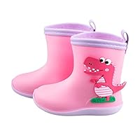 Kids Wellington Boots Boys Girls Soft Durable PVC Rain Boots Ankle Waterproof Non-Slip Light Children Dinosaur Cute Wellies Rubber Shoes Outdoor Casual High Top Pink Size 8.5/9 UK Child
