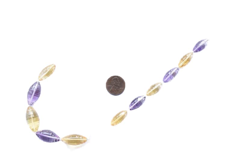 LKBEADS 13 inch strand of gem amethyst & citrine 24x13-18x8mm rice smooth beads for diy jewelry making. amethyst & citrine beads strand