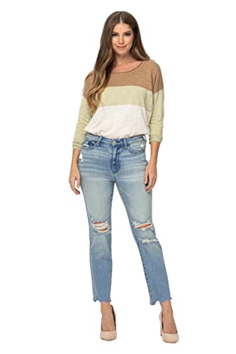 Judy Blue Women's Mid-Rise Destroyed Tinted Wash Cropped Straight-Leg Jeans 885124