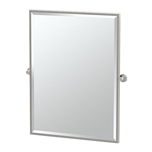 Gatco 4699FS Channel 32.5" Framed Rectangle Mirror, Satin Nickel/Wall Mount Framed Beveled Pivoting Rectangle Bathroom Vanity Mirror with Satin Nickel Brackets