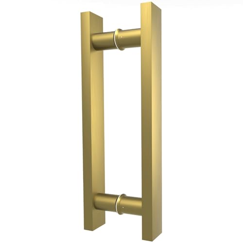 Image of 12 inch Titanium Gold Square Barn Door Pull Handle Double Sided | Heavy Duty 304 Stainless Steel, 7-7 /8 inch Hole Spacing, Fits 3 /4 inch-2 inch Thick Barn, Front Entry, Sliding & Exterior Doors