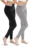 DEVOPS Women's 2 Pack High Waisted Ultra Soft Basic Leggings (Black/Heather Gray, Medium)