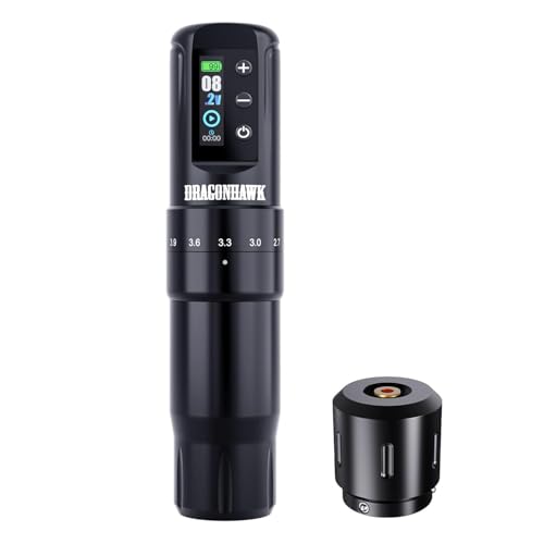 Dragonhawk Atom2 Pro Wireless Tattoo Machine Pen - 7 Storkes Length Rotary Tattoo Gun for Lining Shading Mcore Motor 2000mAh Battery for Tattoo Beginners