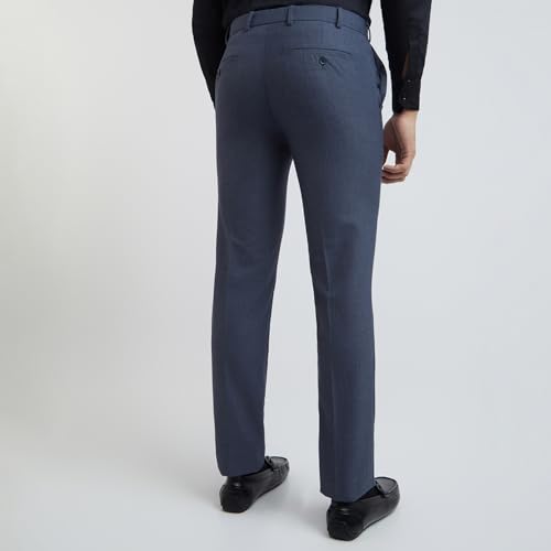 Image of Raymond Men's Slim Fit Mid Rise Solid Pattern Polyester Viscose Blend Flat Front Trouser