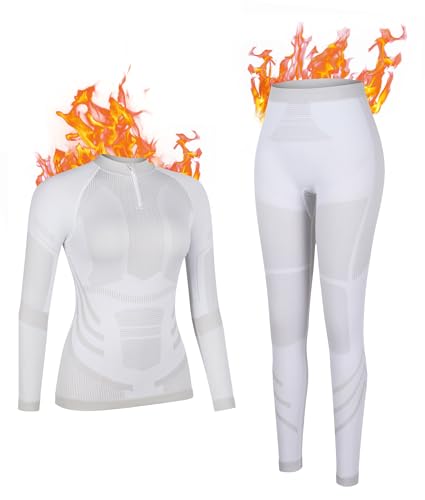 ATTRACO Thermal Underwear Quarter Zip Ski Base Layer Set Women Grey M