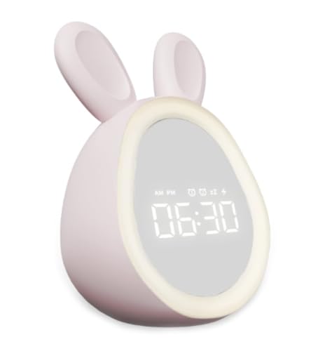 Arfobug漫画ウサギ目覚まし時計学生電子デジタルかわいい時間ウサギスマートプラスチック目覚まし時計ナイトライト付き (ピンク)