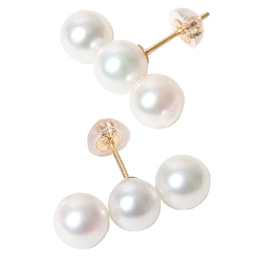 あこや真珠 6.5-7.0mm 保証書付 ピアス 18金 K18 3連 パール ジュエリー アクセサリー