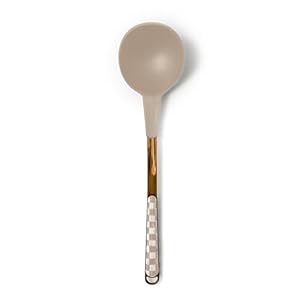 MACKENZIE-CHILDS Kitchen Ladle, Silicone Ladle Spoon for Cooking, Brown-and-White Mocha Check