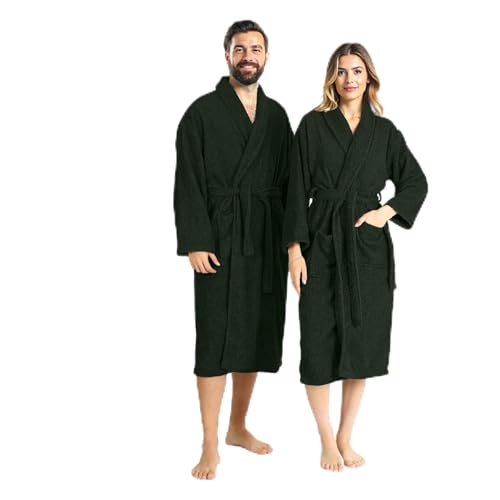 Björk Unisex Bademantel aus ägyptischer Baumwolle Leichter Frottee-Bademantel für Damen & Herren, Weich, Saugfähig & Maschinenwaschbar, Ideal als Morgen- oder Sauna-Bademantel Größe L–XL, Grün