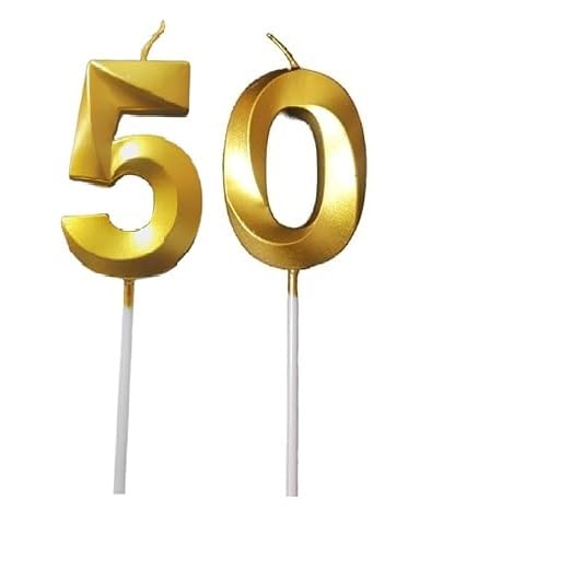 Image of ToyUniverse Number 50 Gold Candle | Fifty Number Candle | Number 50 Metallic Gold Candle for Fiftieth Birthday,Anniversary, Surprise Party Cake Decoration Candle (Pack of 2,Number 50)