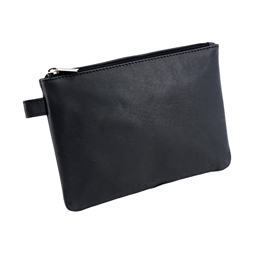 Alassio 42233 - Bolso para utensilios de banco, de piel con cremallera, para monedas, billetes y objetos de valor, money pouch, 23 x 16 cm, color negro