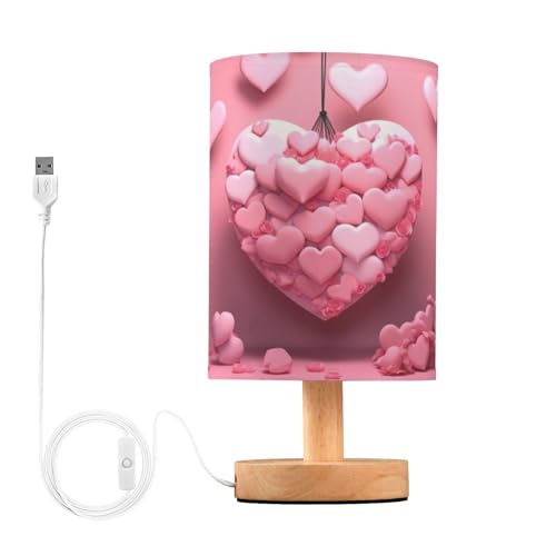 SDMKA Happy Valentines Day Bedside Table Lamp for Bedroom, Minimalist Nightstand Lamp with Round Fabric Shade for Living Room, Office, No Bulb Required