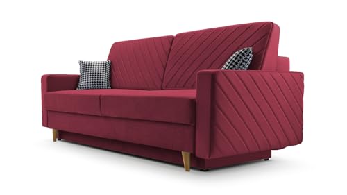 mb-moebel Canapé en lit Convertible avec Coffre de Rangement 3 Places Relax Droit - en Tissu Velours Beige Taupe Marron Clair - Salon & séjour - California...