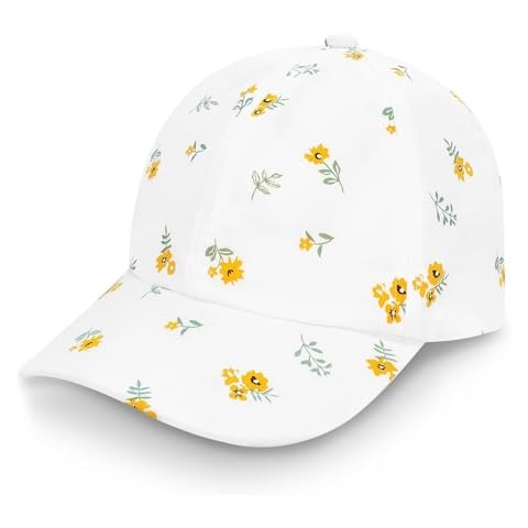 JAN & JUL Girls' Cotton Baseball Cap, Adjustable Trucker Hat for Toddlers (L: 2-5 Years, Yellow Flower) Cover