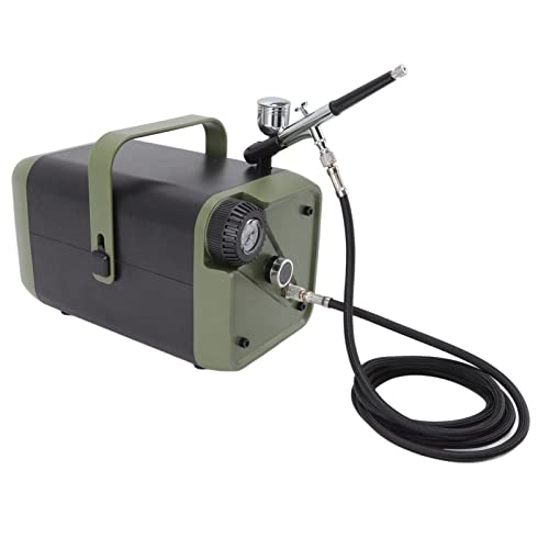 Eujgoov Upgraded Professional Airbrushing System Kit Oil Silent Artwork Airbrush Air Pump Model Coloring Airbrush Set Black Green (UK Plug)