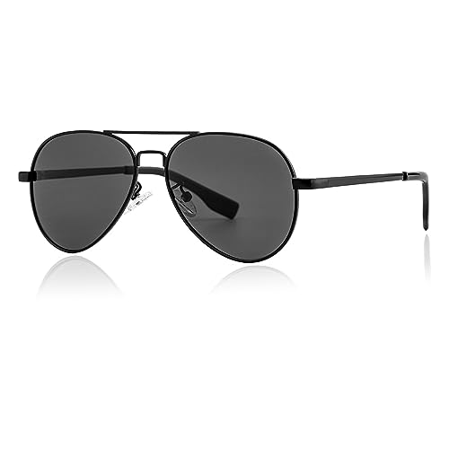 NIDOVIX Polarized Classic Vintage Aviator Sunglasses for Men Women Large Frame Retro 70s Sunglasses, Z2 Metal Black/Grey, lenswidth