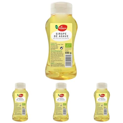 El Granero Integral - Sirope de Agave - 690 g - Néctar Dulce - Alternativa al Azúcar Refinado - Bajo Índice Glucémico - Vitaminas y Minerales - Apto para Veganos (Paquete de 4)