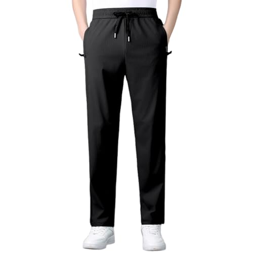 Generisch Pantalones elásticos de secado rápido para hombre, transpirables, fríos, con cordón, con bolsillos, pantalones de golf, pantalones chinos de invierno, de algodón, elásticos, T negro., XL